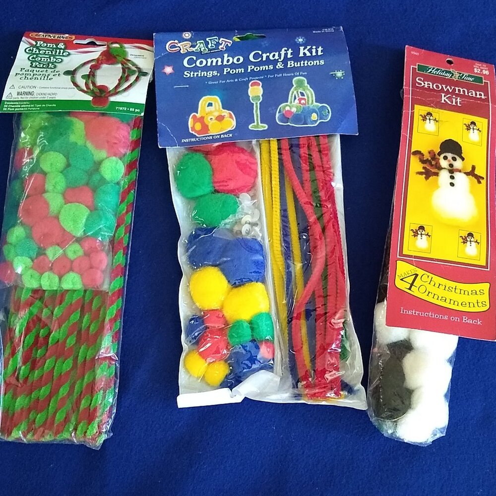Pom Pom Snowman, Combo Craft Kit, Pom & Chenille Combo Pack Ornament New